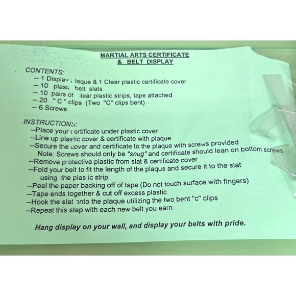 Martial Arts Certificate & Belt Display Plaque With Instructions & Accessories - Picture 2 of 3